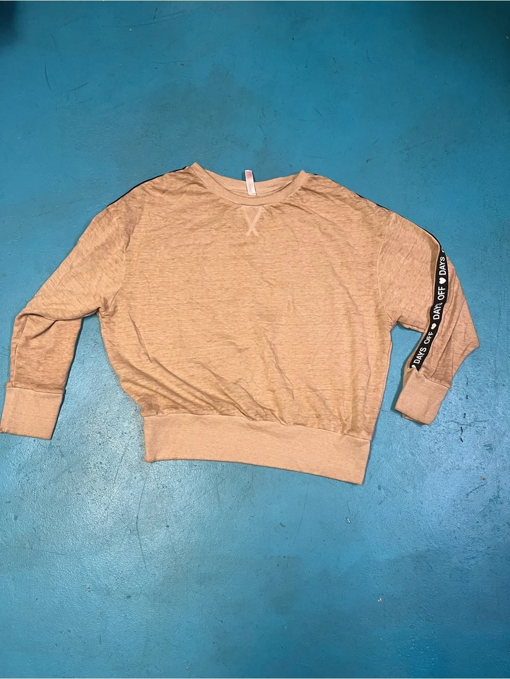 Crewneck Pullover Sweater in Beige with Sleeve Tape Detail